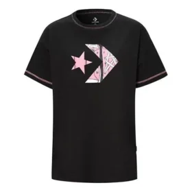 Holgada, estampada, cuello redondo, manga corta, negro
