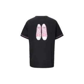 Holgada, estampada, cuello redondo, manga corta, negro