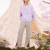 Jersey de cuello redondo con estampado floral Tallas asiáticas «Lilac»