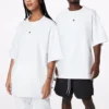 Liso, holgada, cuello redondo, manga corta, estilo para pareja, blanco