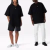 Liso, holgada, cuello redondo, manga corta, estilo para pareja, negro