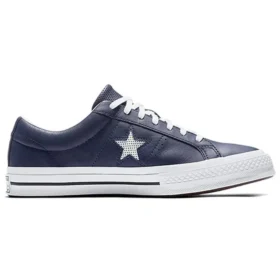 One Star de cuero perforado de caña baja azul marino