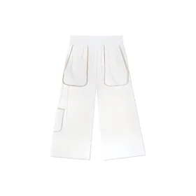 Pantalones casuales rectos de punto tipo cargo, tallas asiáticas «Blanco»