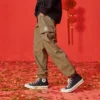 Pantalones de cintura elástica de color liso Tallas asiáticas «Verde oliva»