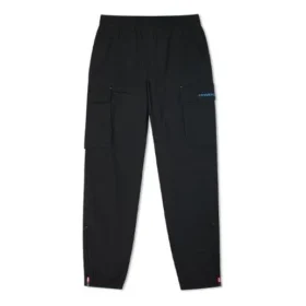 Pantalones largos deportivos de jogging casuales con múltiples bolsillos de tela tejida, color negro oscuro