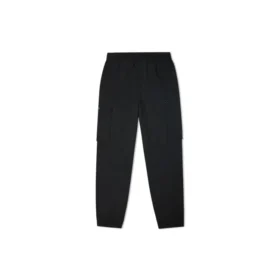 Pantalones largos deportivos de jogging casuales con múltiples bolsillos de tela tejida, color negro oscuro