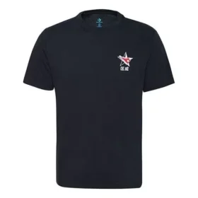 Polo deportivo de manga corta con estampado Converse para hombre, negro