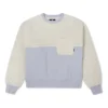 Sudadera con capucha de cuello redondo de lana de cordero con empalmes, color blanco leche