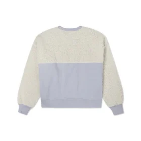 Sudadera con capucha de cuello redondo de lana de cordero con empalmes, color blanco leche Sudadera con capucha de cuello redondo de lana de cordero con empalmes, color blanco leche