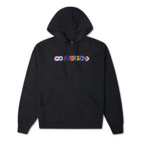 Sudadera con capucha de punto bordada con letras en colores contrastantes, color negro