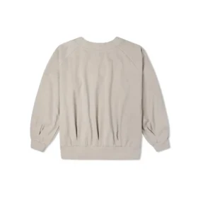 Sudadera con capucha de punto suelto de color liso y cuello en V, color beige