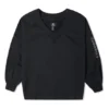 Sudadera con capucha de punto suelto y cuello en V, color liso, negra