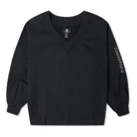 Sudadera con capucha de punto suelto y cuello en V, color liso, negra