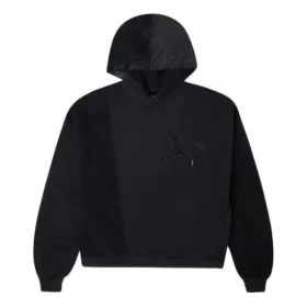 Sudadera con capucha deportiva de color liso con empalmes de pana, color negro
