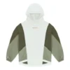 Sudadera con capucha holgada de punto con colores contrastantes irregulares y diseño retro en blanco