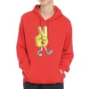 Sudadera con capucha y cordón con estampado de letras en los dedos, color rojo