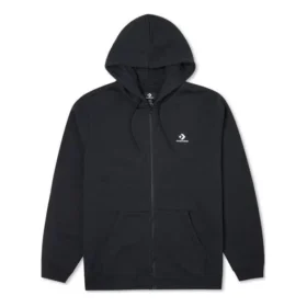 Sudadera con capucha y cremallera completa Go-To con estrella bordada y diseño en forma de V, corte estándar, tallas asiáticas «Negro»
