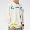 Sudadera con cuello redondo y estampado de letras en contraste Asia Sizing “Blanco”