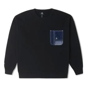 Sudadera con cuello redondo y parches de mezclilla Tallas asiáticas «Black»