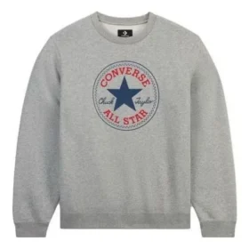 Sudadera de felpa de cuello redondo Go-To Chuck Taylor All Star con parche, ajuste estándar, tallas asiáticas, «Gris vintage jaspeado»